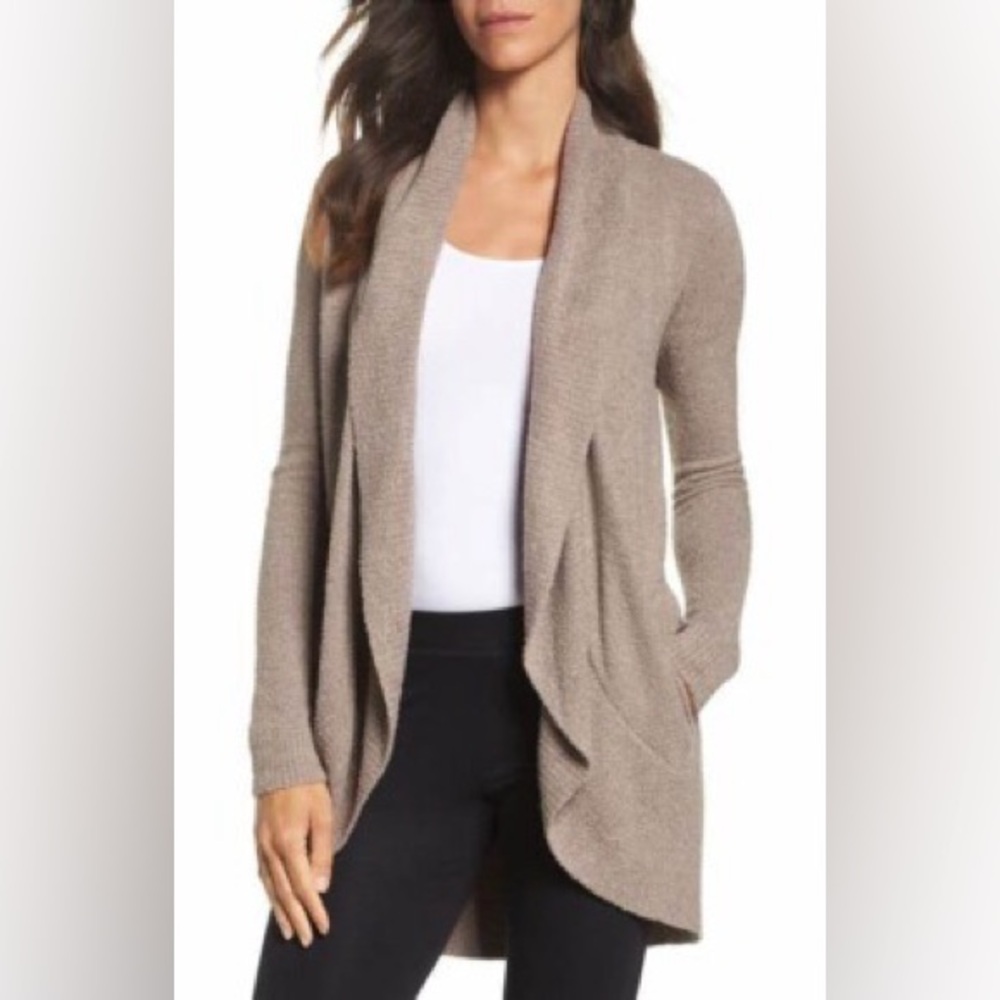 Barefoot Dreams Bamboo Chic Lite Circle Cardigan Shawl Sweater in Taupe S/ XS